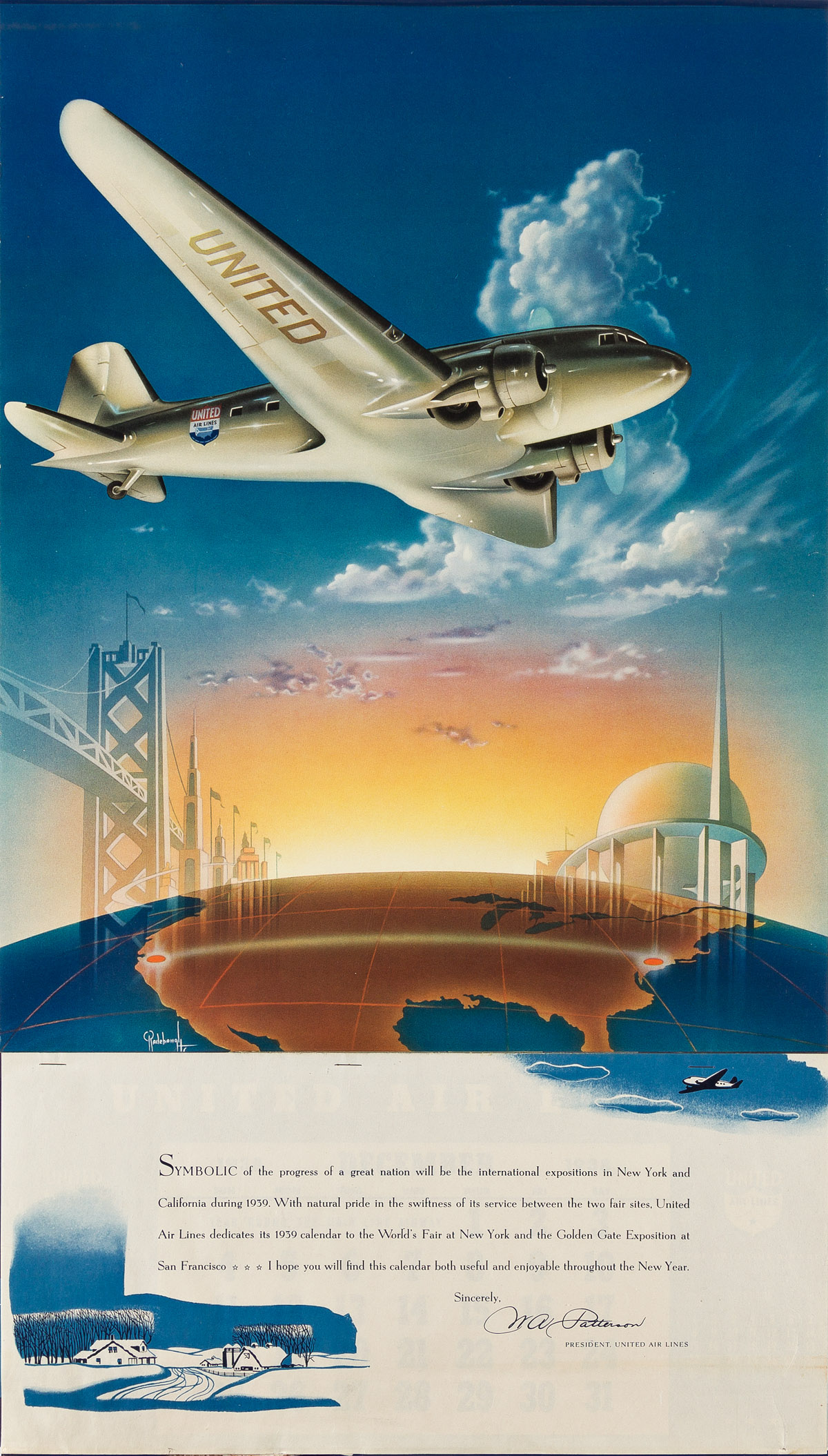 ARTHUR C. RADEBAUGH (1906-1974) New York Worlds Fair / United Air Lines.